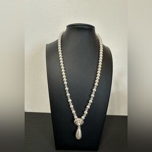 Vintage Faux Pearl and Rhinestone Necklace Mid Century Modern MCM